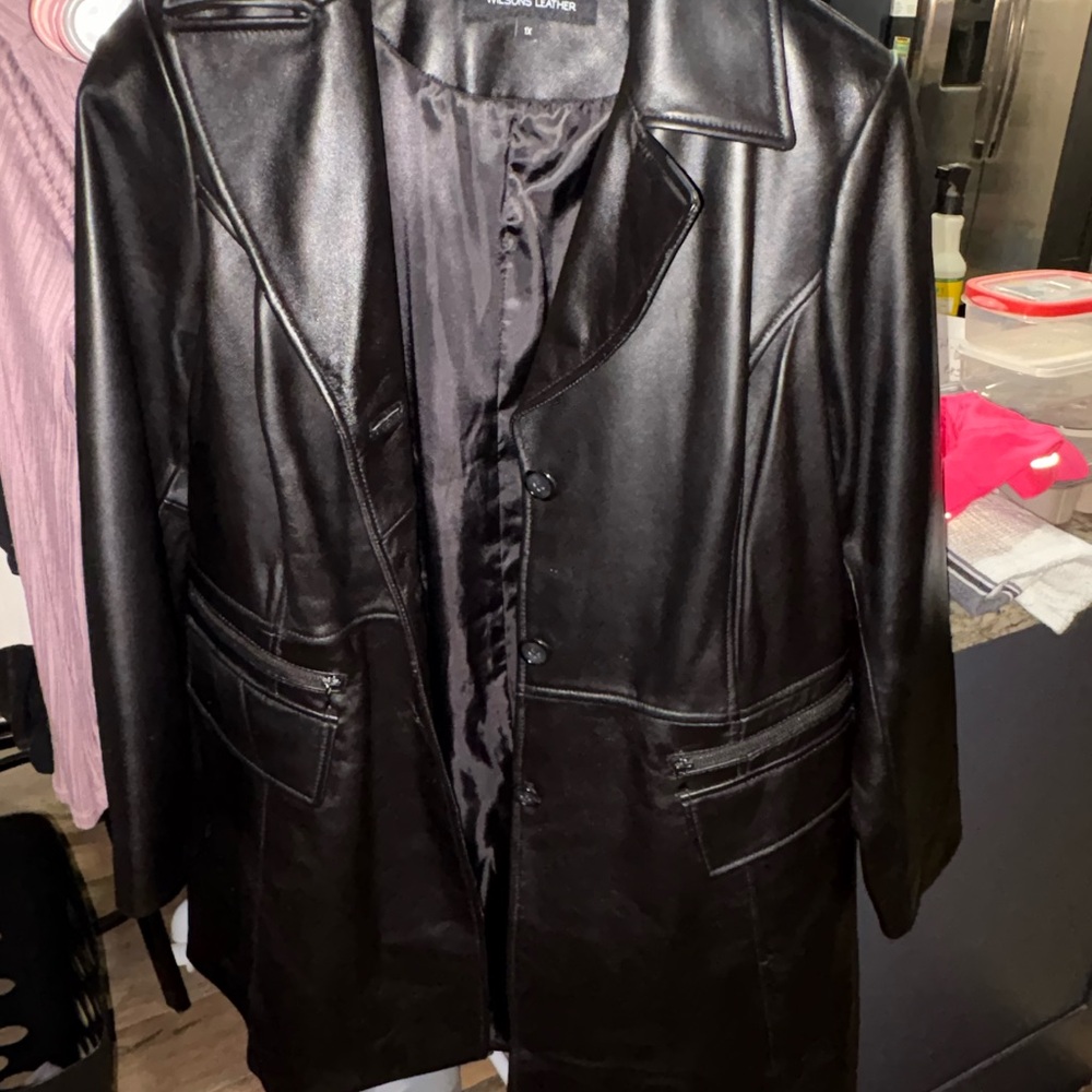 Black Faux Leather Women's Coat